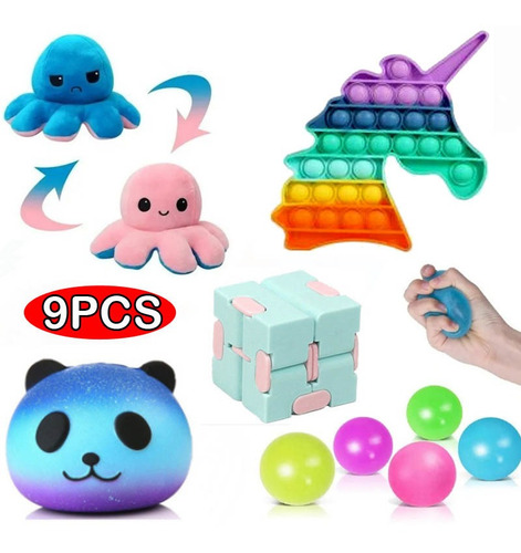 9 Piezas De Juguete De Peluche Fidget Pop It Fidget Squishie