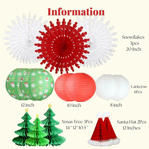 Surtido 3d Navidad Panal Papel Linterta Ventilador Decoració