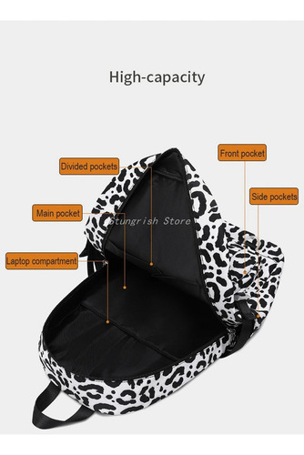 Mochila Para Estudiantes Con Estampado De Leopardo De Gran Capacidad Y Lonchera