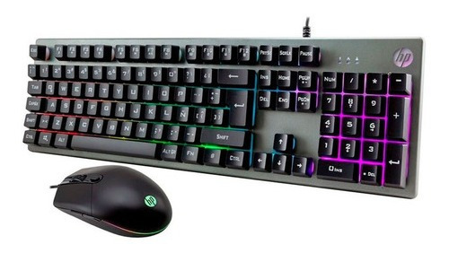 Teclado e mouse para jogos Hp KM300f Rgb, teclado de circuito espanhol, cor cinza