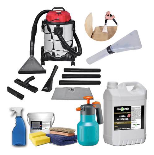 Kit Lava Sofá Residencial + Extratora 25l + Produtos Limpeza