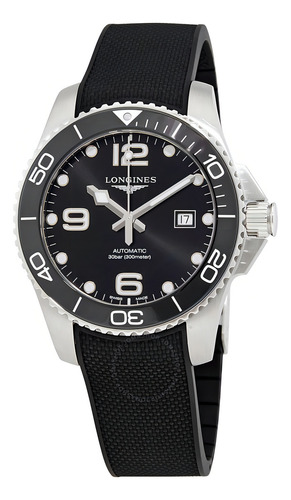 Relógio Longines L3.782.4.56.9 Hydroconquest 43mm Automatic Correia Preto Bisel Preto Fundo Preto