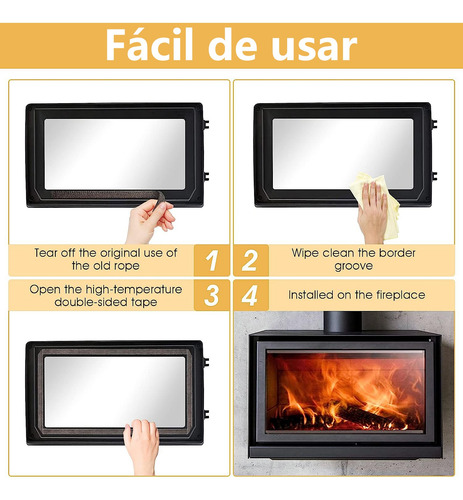 4 Rollo Sello Vidrio Combustion Lenta Cordon P/ Puerta Fuego