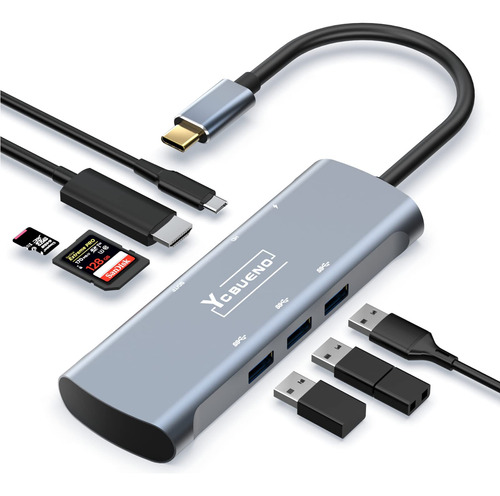 Ycbueno Hub Usb C, Concentradores Usb 7 En 1 Con Hdmi 4k, 3