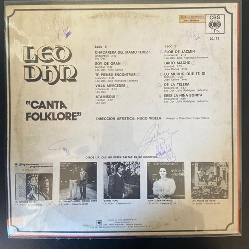 Imagen 2 de 4 de Vinilo Leo Dan - Canta Folklore Che Discos
