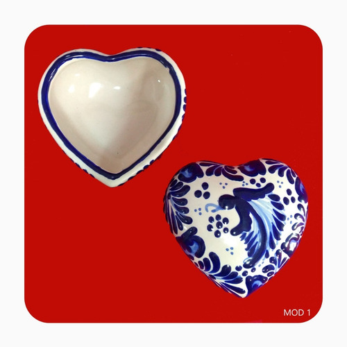 Imagen 2 de 3 de Alhajero Corazón De Talavera Poblana Barroca Azul M1 Lhj