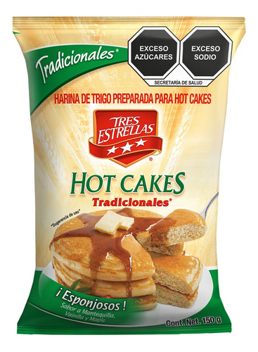 Harina Tradicional Para Hot Cakes Tres Estrellas 150 Gr