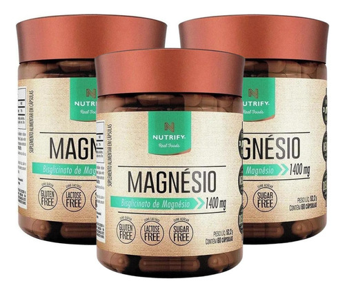 Magnésio Bisglicinato 60 Caps Nutrify - Kit 03 Unidades