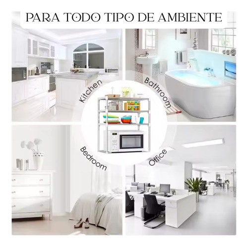 Organizador Rack Cocina Sobre Microondas Mesada 3 Estantes Plateado