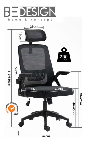 Silla De Oficina Ergonomica Negra 24 Hrs - Be Design Negro Negro