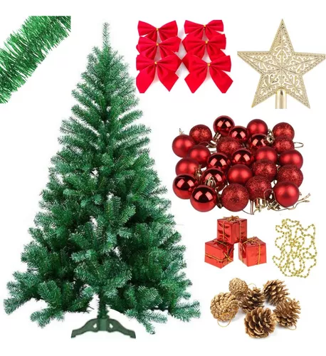 Kit Decoração Vermelho com Dourado para Árvore de Natal 150cm - 01