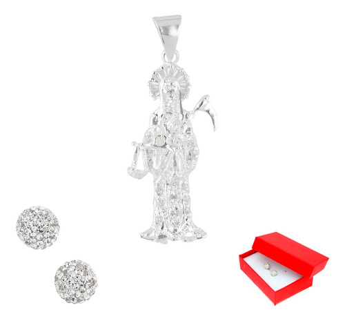 Dije De Santa Muerte Grande De Plata + Aretes De Regalo