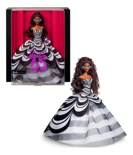 Barbie Signature 65 Aniversario Morena Blanco Y Negro 
