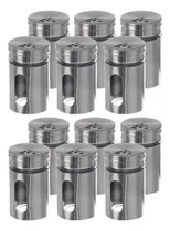Comprar Pack X12 Frascos Especieros Condimenteros Acero Inoxidable Con Visor Vidrio 3 Dosificaciones Salero Pimentero Especias Levys Bazar Color Plateado