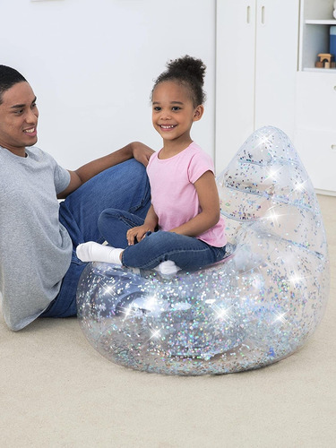 Puff Silla Inflable Transparente Brillante P/ Niños 72x64cm