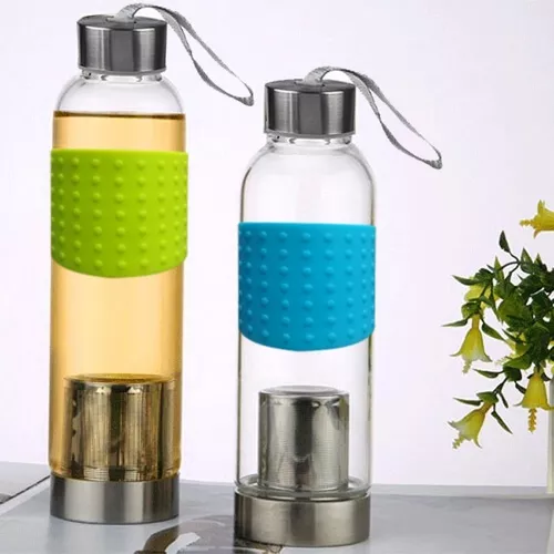 Botella De Agua Para Infusiones Vidrio Y Dosificador 500ml V