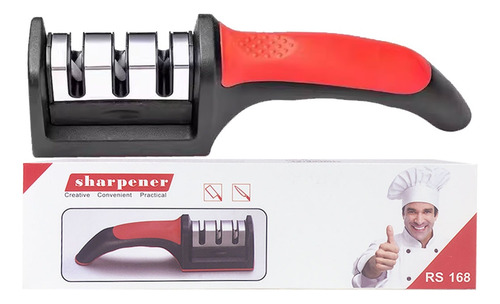 Afilador De Cuchillos De 3 Filos De Acero Inoxidable 3en 1 Rojo