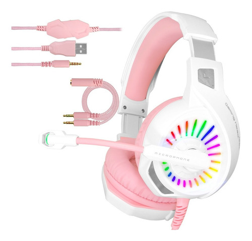 Audífonos Gamer Hi-a21-dch Con Micrófono Luz Ps5 Xbox Pc Lap Color Rosa Color de la luz RGB
