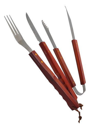 Set Parrillero Tres Piezas Asado De Madera Y Fierro 