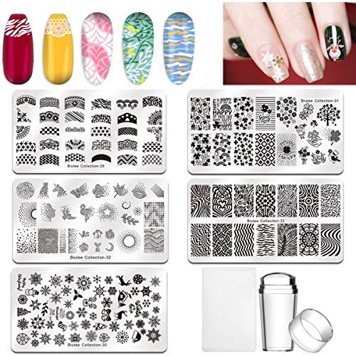 Biutee Kit De Platos De Estampado De Uñas, 5 Piezas De Plant