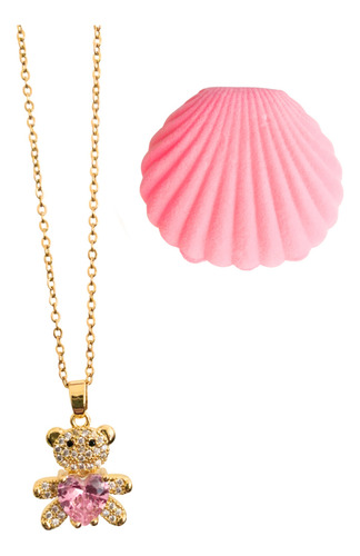 Collar Dije Osito Baño Oro 18k + Caja Regalo Pana Caracola Rosa