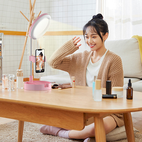 Aro De Luz Con Espejo Maquillaje Soporte Celular Plegable