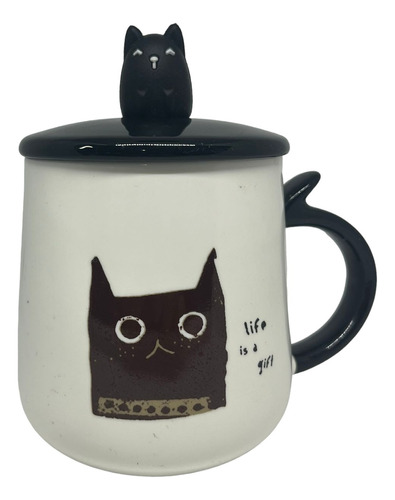 Pocillo / Mug Gato Negro Con Cuchara, Importado 