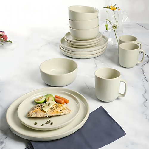 Gibson Home Zuma Juego De 16 Platos Redondos De Cocina, Color Crema/pistacho
