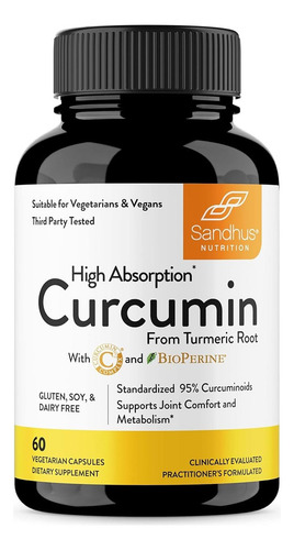 Sandhus Curcumin C3 Complex Con Biomperina 60 Caps Sabor Sin Sabor