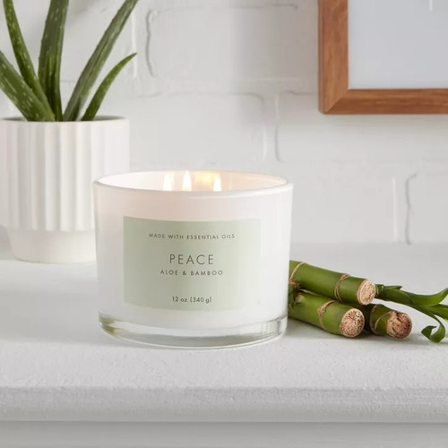 Velas Aromaticas Decorativas Aromaterapia Con Tapa Threshold Blanco 9cm 340g Aloe - Bamboo