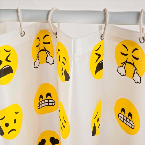 Emoji Emoticones Cortina De Baño Con Protector Y Ganchitos
