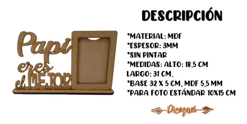 Portarretrato Día Del Padre Papi Eres El Mejor Mdf 3mm 4pzas