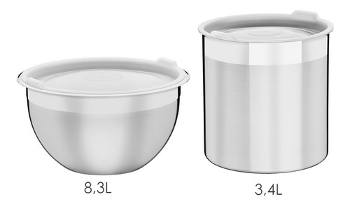 Imagen 1 de 10 de Tazón Bowl 28cm + 16cm C/tapa Tramontina Acero Inox Promo