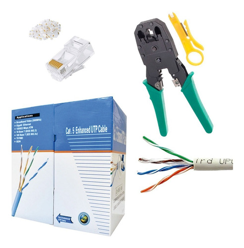 Imagen 1 de 10 de Combo Utp Cat 5e Caja Por 305mts (rollo, Ponchadora, Rj45)