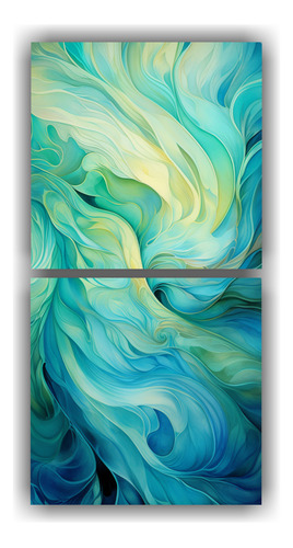 60x30cm Cuadro Abstracto Fusión Art Nouveau Tonos Oceánico