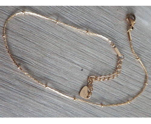 Imagen 4 de 8 de Pulsera Tobillera Mujer Acero Pie Bolitas Extra Fina Oro 10k