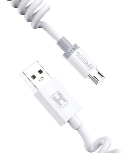 Cabo Espiral 3.1a 1,6m Micro Usb V8 Branco - Hs137 - Hrebos