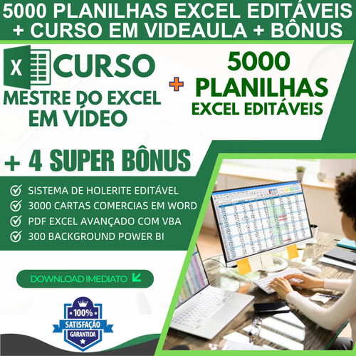 Pacote Planilhas Excel 5000 + Curso Mestre Do Excel Em Vídeo