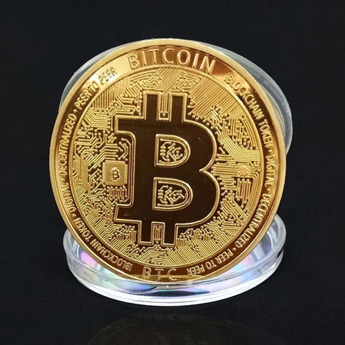 Moneda Bitcoin Chapada En Oro Blister De Colección Artesanal