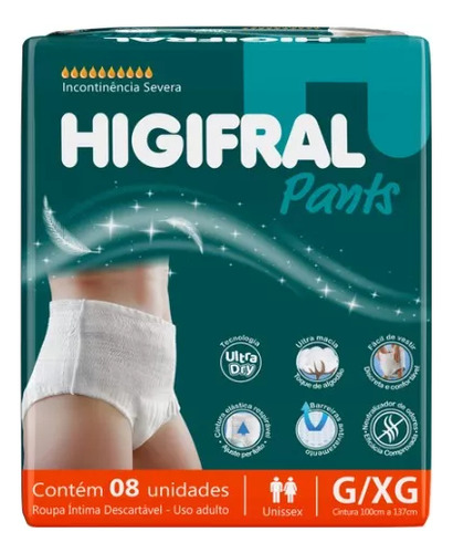 Higifral Pants 8 unidades G/XG fralda geriátrica