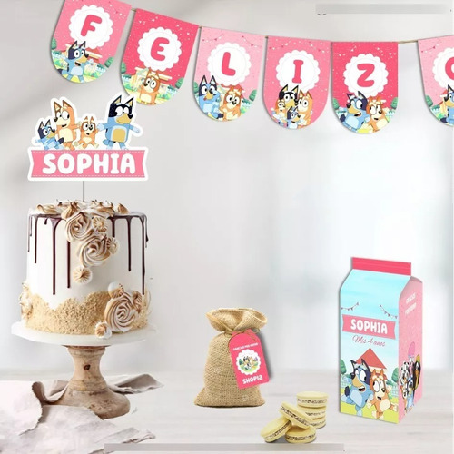 Kit Imprimible Bluey (rosa) Decoración Cumpleaños