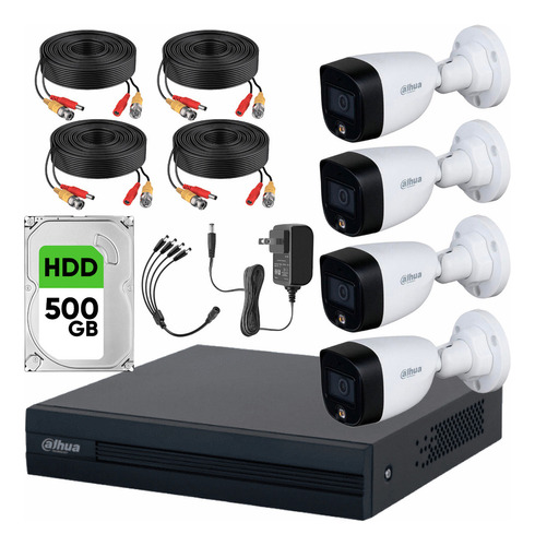 Dahua Kit Cctv 4 Cámaras Full Color + Hdd 500gb Y Accesorios Color Blanco