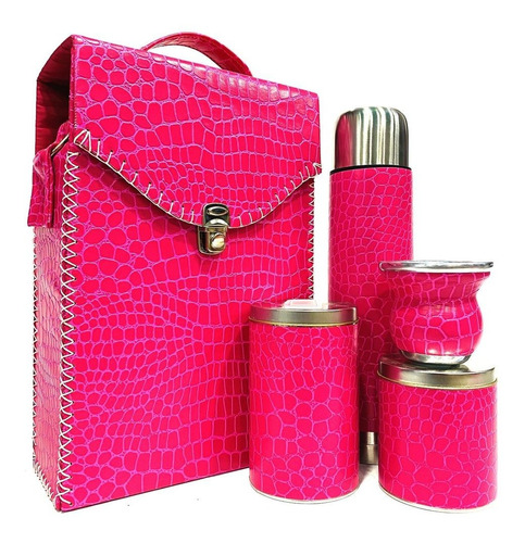 Set Matero Con Matera Maletín  - Croco Rosa