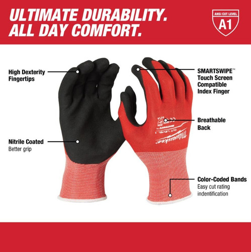 Imagen 7 de 10 de Guantes N3 Talla M Bañados En Nitrilo Milwaukee 48228931