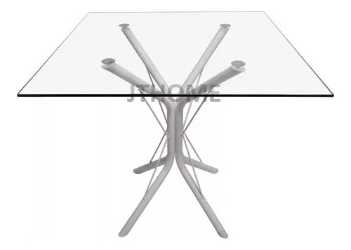 Mesa Jantar Escrivaninha 80cm Quadrada Vidro Base Ana