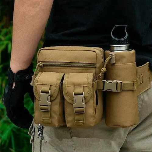 Bolso Canguro Tactico Viaje 5 Bolsillos Portabotella Desmont