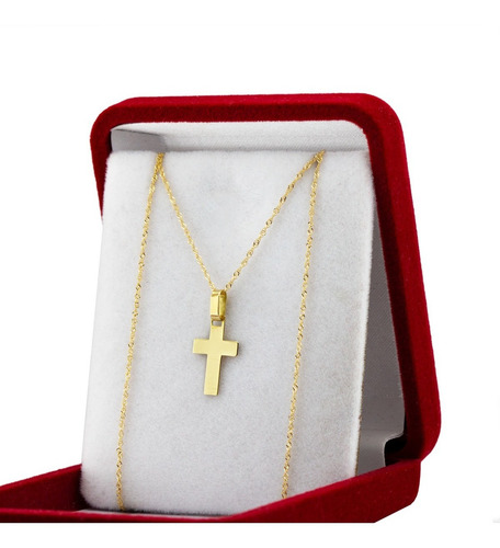 Conjunto Cadena Y Dije Cruz Oro 18k Religioso Bautismo Nene Color Dorado