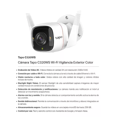 Tapo C320WS, Cámara Tapo C320WS Wi-Fi Vigilancia Exterior Color
