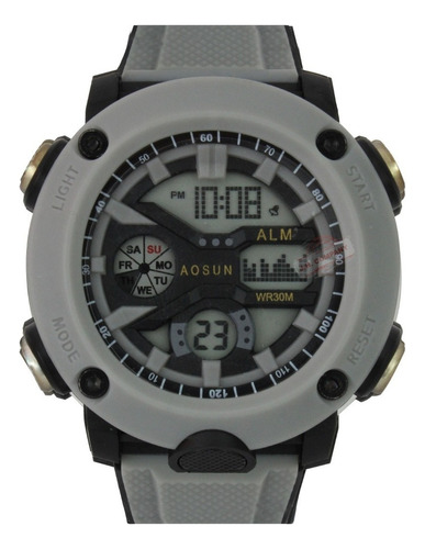 Reloj Digital Para Hombre Militar Sport Sumergible Led Correa Gris