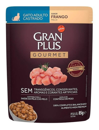 Alimento Gran Plus Castrados para gato adulto sabor frango em saco de 85g